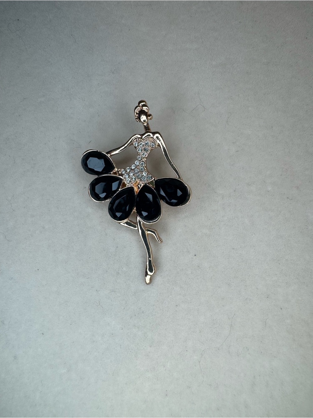 New Elegant Ballerina Brooch with Black Crystal Skirt